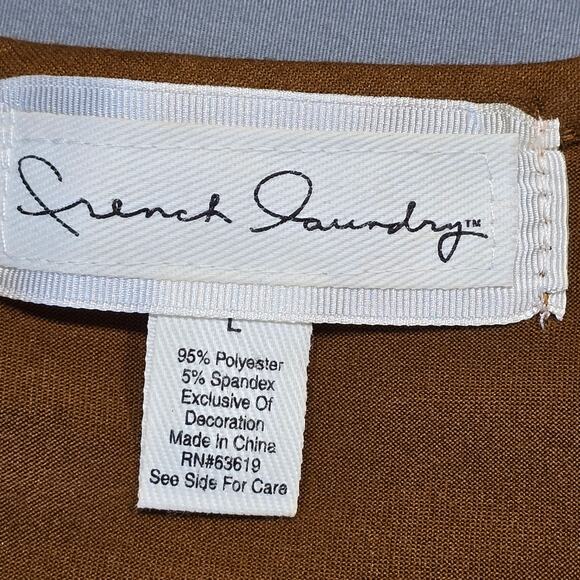 French Laundry Brown Cold Shoulder Shirt Stretch Studded Preppy Y2K Women Size L - Picture 3 of 12